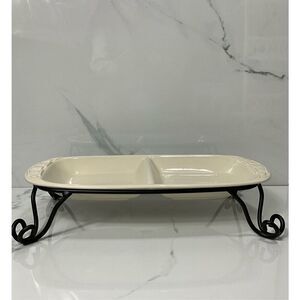 LONGABERGER Rectangle Divided Relish Dish with Stand
